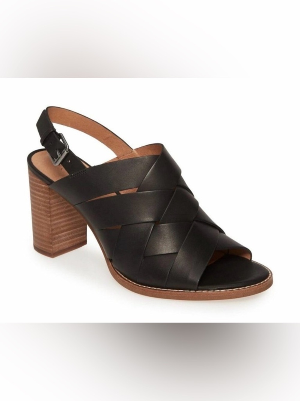 Madewell The Cindy Woven Leather Block Heel Sandals - Black - Size 10